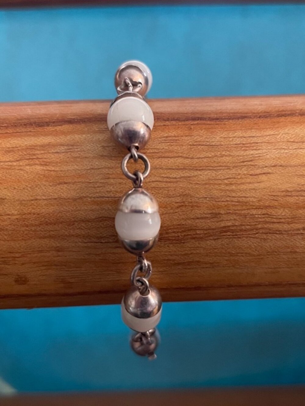 Vintage Sterling Silver Bracelet White Beads 7" 10 grams Retro 60s 70s Boho